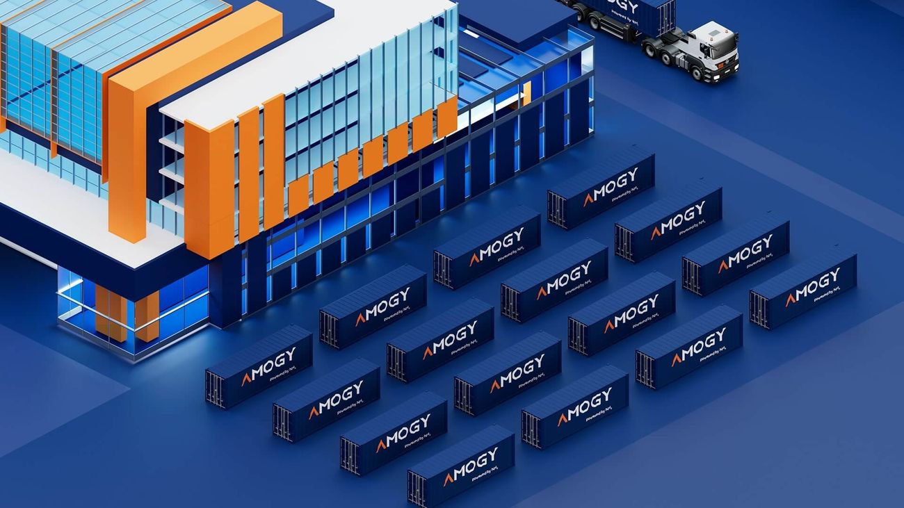 Amogy containers beside a data center