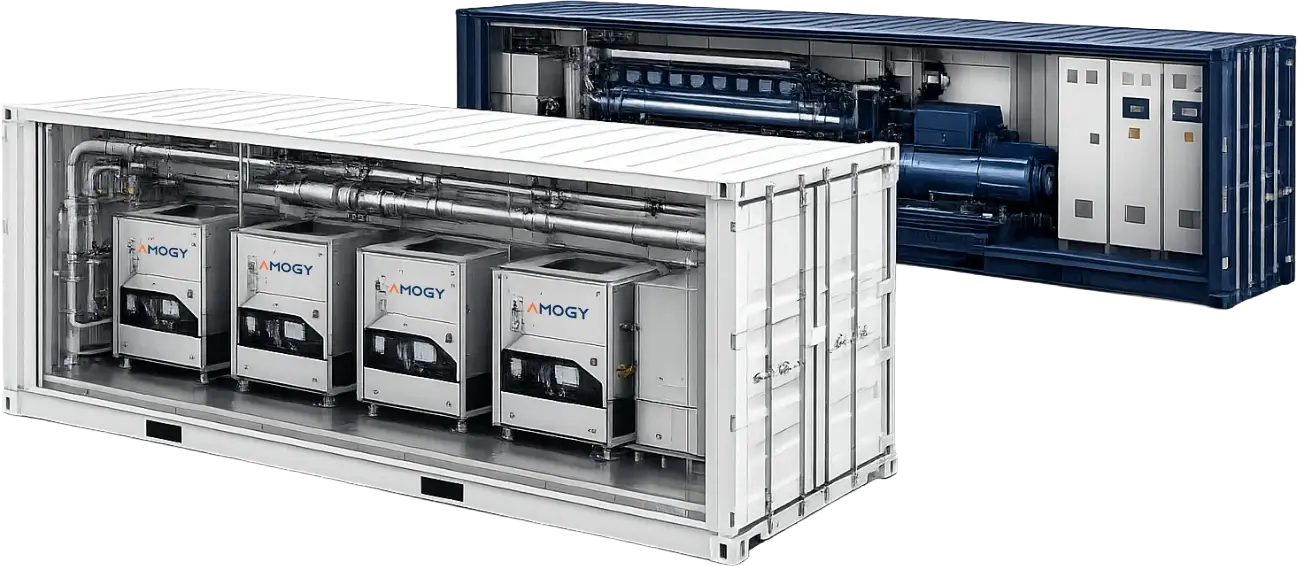 AMMDrive Power Systems containers with Amogy-branded modules